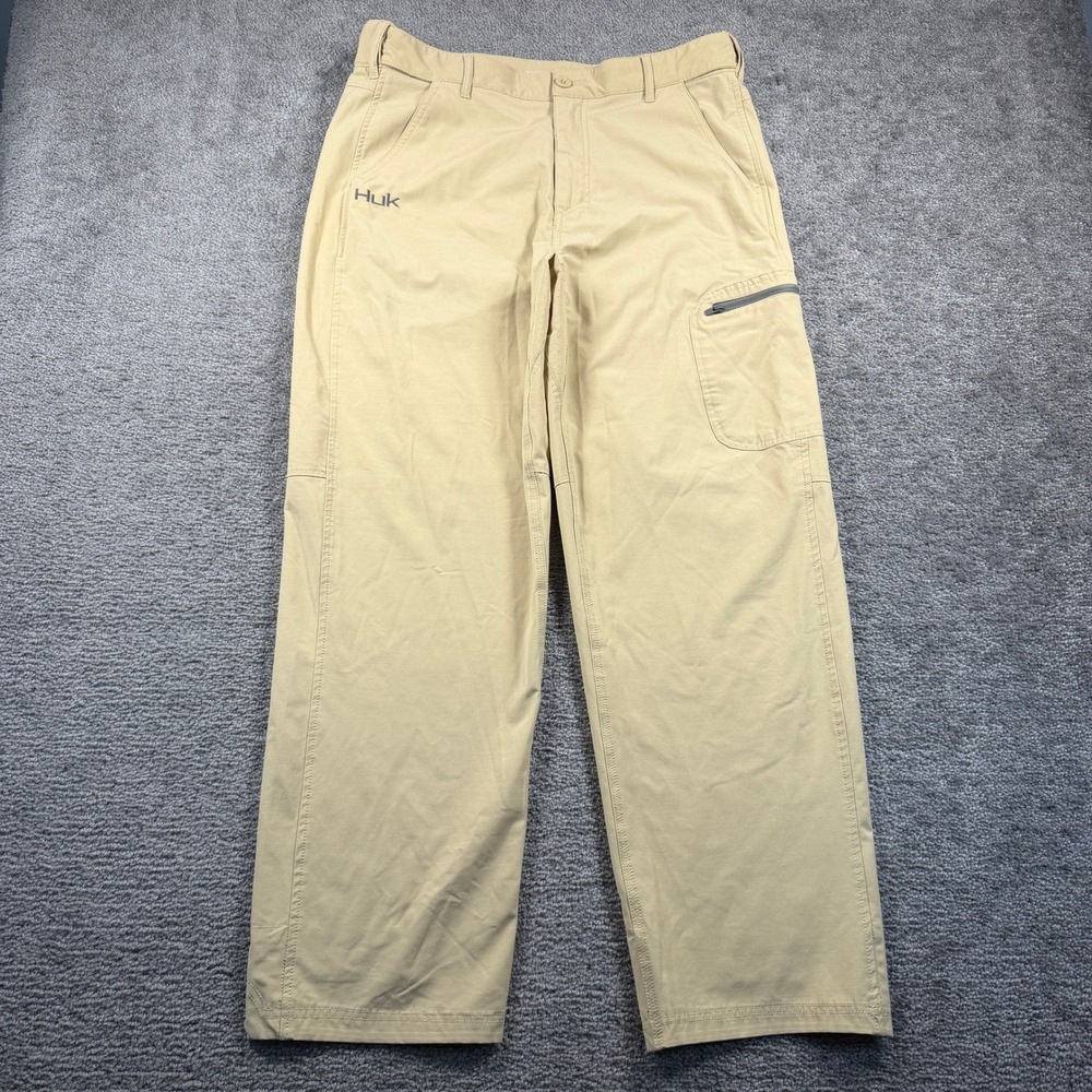 Huk Performance Fishing Pants Mens Medium Tan Khaki Cargo Technical Trousers